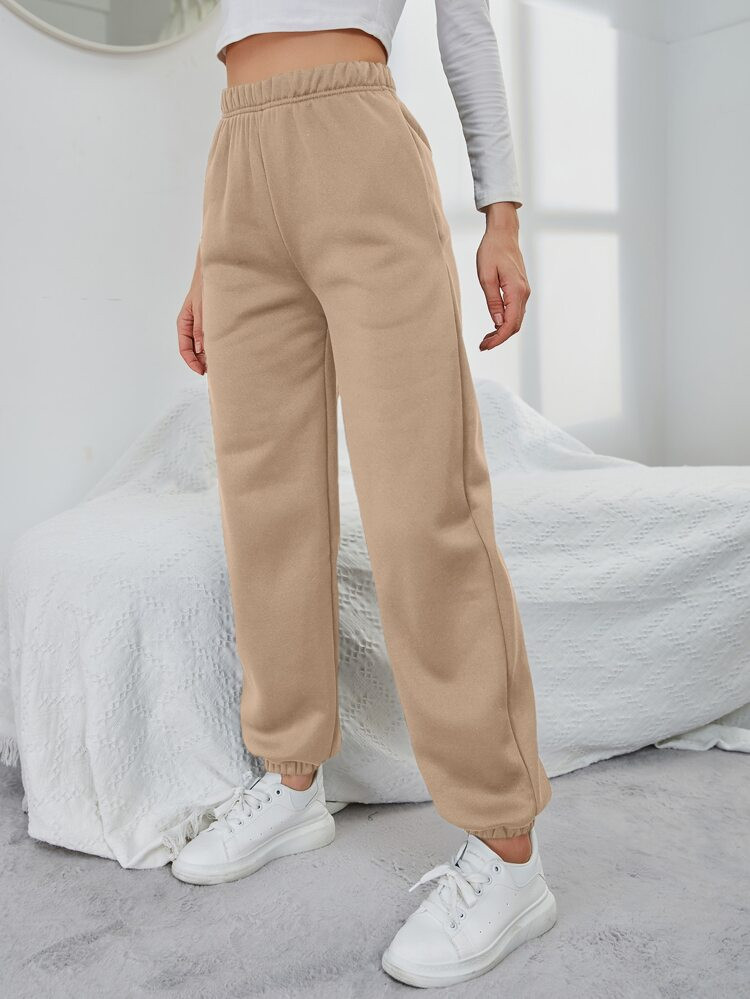 Solid Elastic Waist Slant Pocket Sweatpants | SHEIN