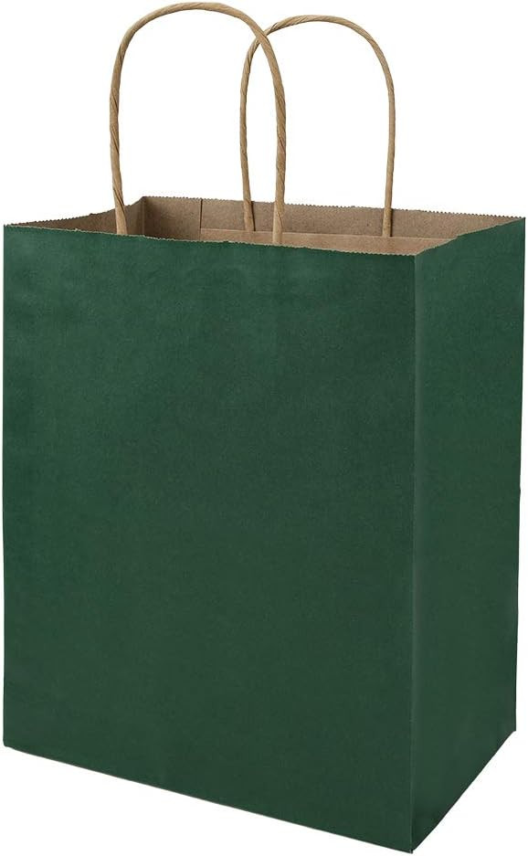 bagmad 100 Pack 8x4.75x10 Inch Medium Green Gift Paper Bags with Handles Bulk, Kraft Bags, Craft ... | Amazon (US)