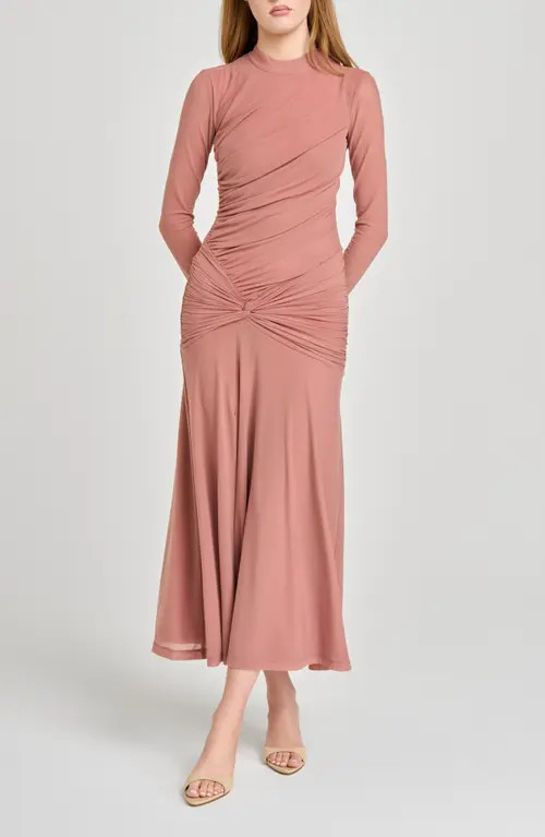 WAYF Selene Ruched Long Sleeve Dress in Rose at Nordstrom, Size Large | Nordstrom