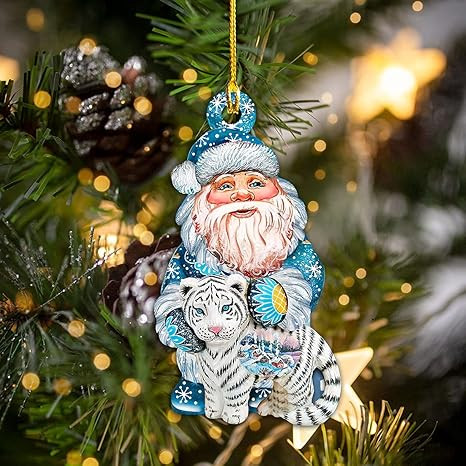 White Tiger with Blue Santa 2021 Christmas Tree Ornament Topper Decoration Homemade Mica Christma... | Amazon (US)
