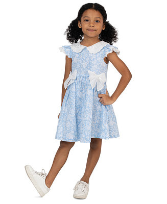 Girls' 2T-6X Flared Round Neck Bow Dress | Macy's