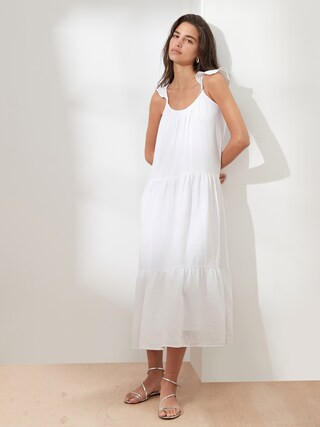 Frill-Sleeve Gauze Tiered Midi Dress | Banana Republic Factory