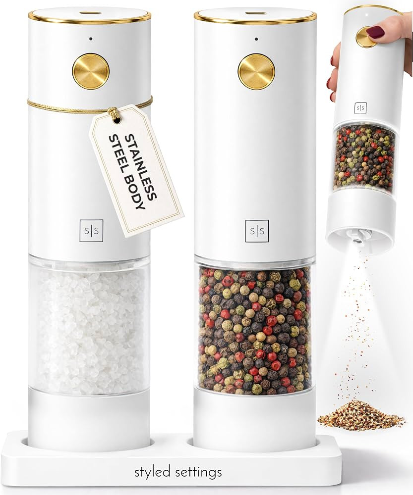 White Electric Salt and Pepper Grinder Set – Automatic Salt and Pepper Grinder Set with USB Rec... | Amazon (US)