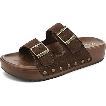 UBFEN Womens Platform Sandals Comfortable Walking Slides with Double Buckle Adjustable Straps Cas... | Amazon (US)