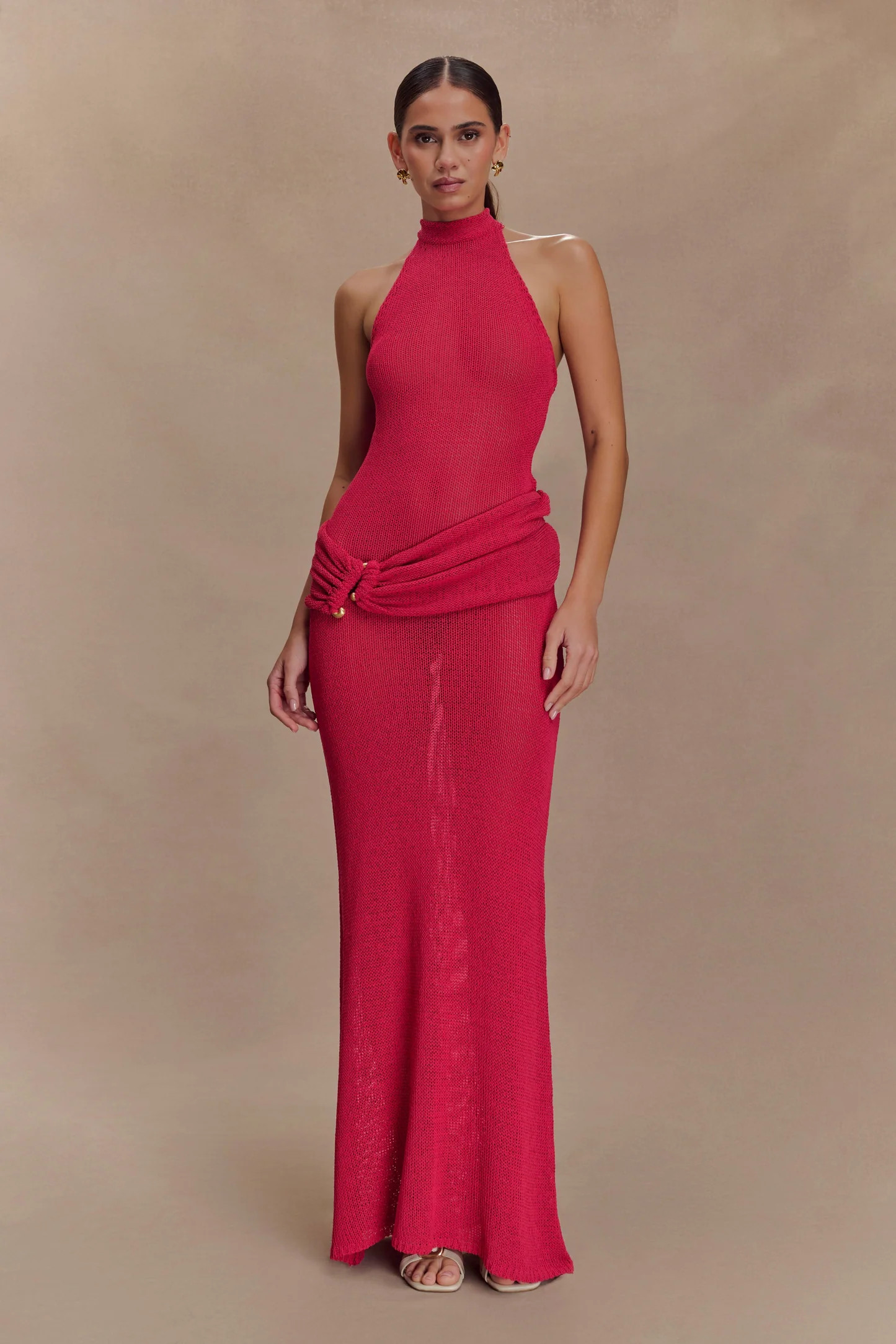 Reece Halter Knit Maxi Dress - Dragonfruit | MESHKI US