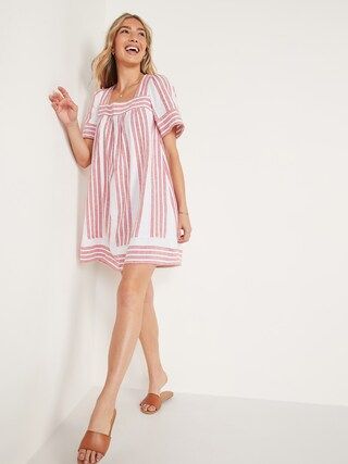 Striped Linen-Blend Swing Dress for Women | Old Navy (US)