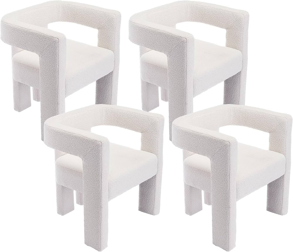 Modern Boucle Dining Chair Set of 4, Sherpa Barrel Accent Chairs Upholstered Armchair Comfy Side ... | Amazon (US)