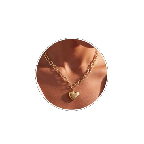 Poaiiu Chunky Gold Heart Toggle Necklace for Women - 14K Gold Plated Elongated Puffy Heart Pendant Necklace, Sculptural Link Chain Choker, Y2K Layered Statement Jewelry Gift | Amazon (US)
