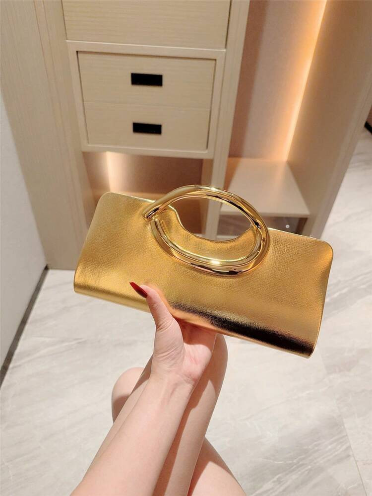 1pc Fashionable Metal Decor Mini Box Clutch Bag, Elegant Shiny Metal Bar Accent Women's Handbag, ... | SHEIN