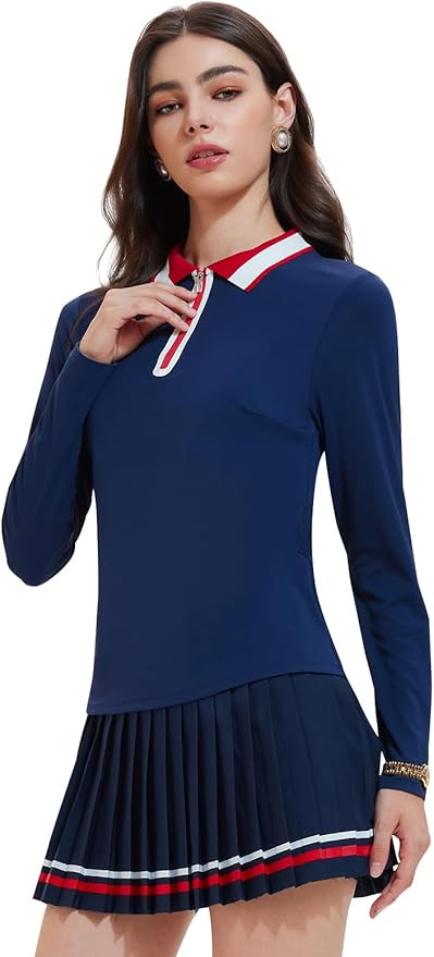 Women's 2-Piece Tennis Skirt Set, Polo V-Neck Top & High-Waisted Pleated Skirt, Athletic Outfit f... | Amazon (US)