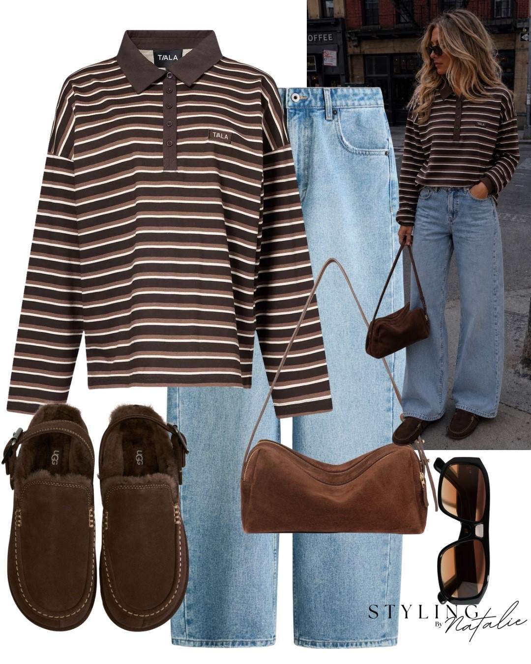 Stripe long sleeve polo top, straight leg denim jeans, New Ugg goldenstar Evelina fur lined clogs, suede bag, sunglasses.
Elevated casual, transitional style, rugby top, fall fashion, autumn outfit, neutral.

#LTKuk #LTKeurope #LTKautumn