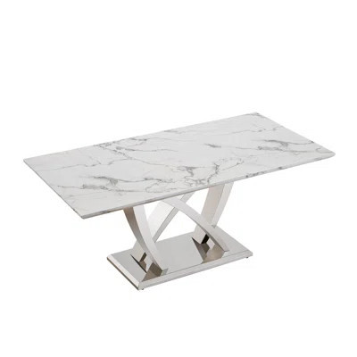 Marble Dining Table for 6 People, 70'' Rectangle Faux Marble Dining Table with Mirrored Finish Stainless Steel Base, Modern Large Size Marble Kitchen | Wayfair North America