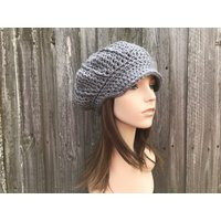 Crochet Hat, Handmade Hat With Brim, Newsboy Cap, Womens Summer Beach Sun Grey | Etsy (US)