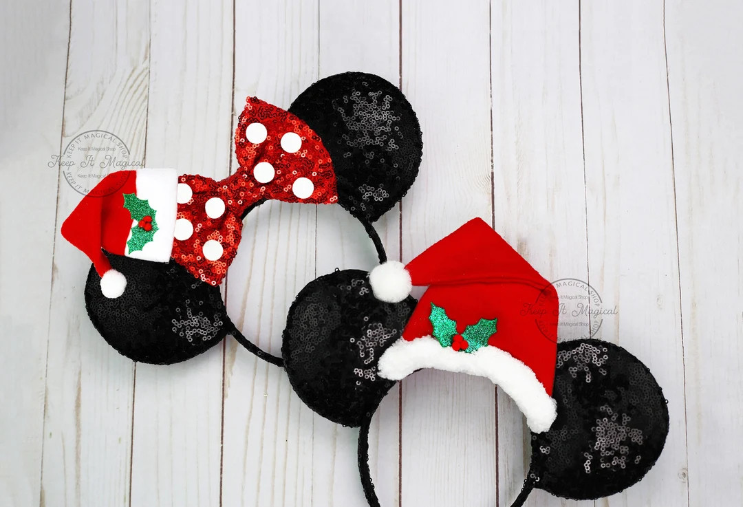 Christmas Mickey Ears His and Her Ears Christmas Hat Mickey Ears Santa Claus Hat Ears Christmas M... | Etsy (US)
