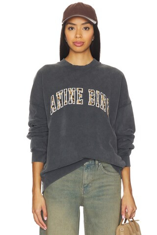 ANINE BING Miles Sweatshirt Anine Bing Leopard in Washed Black from Revolve.com | Revolve Clothing (Global)