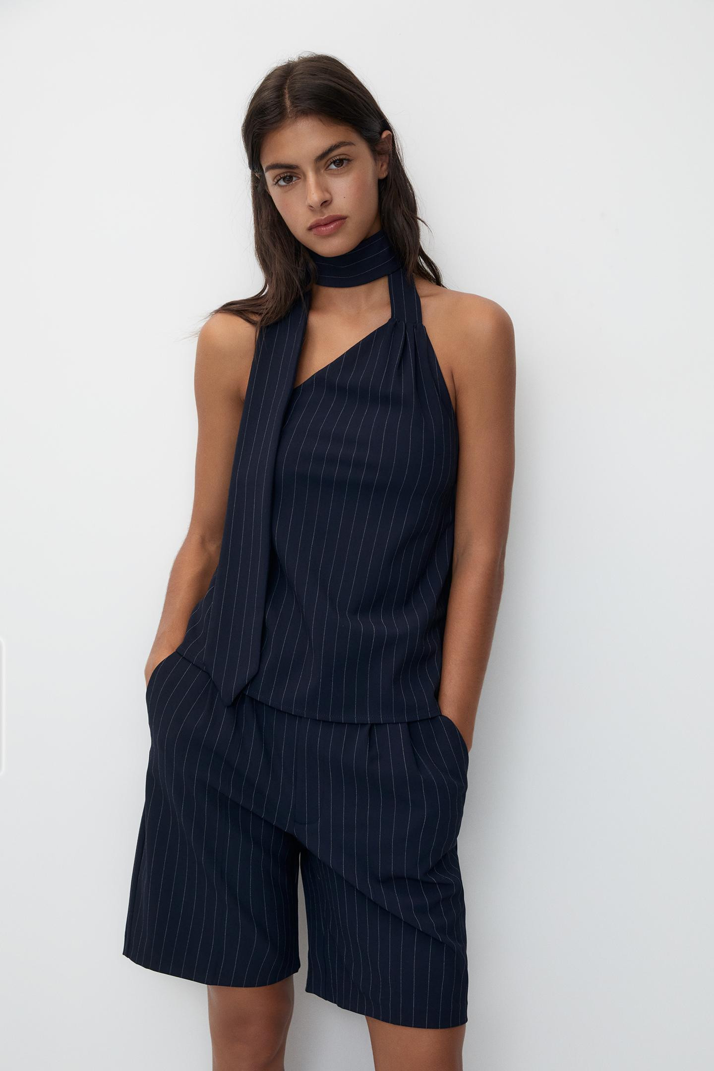 Pinstripe halter neck top | PULL and BEAR UK