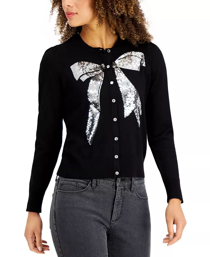 Charter Club Sequined-Bow Button Cardigan, Created for Macy's & Reviews - Sweaters - Women - Macy... | Macys (US)
