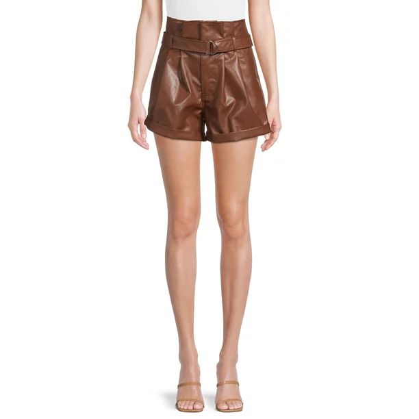 Madden NYC Women's Juniors' Faux Leather Paperbag Shorts | Walmart (US)