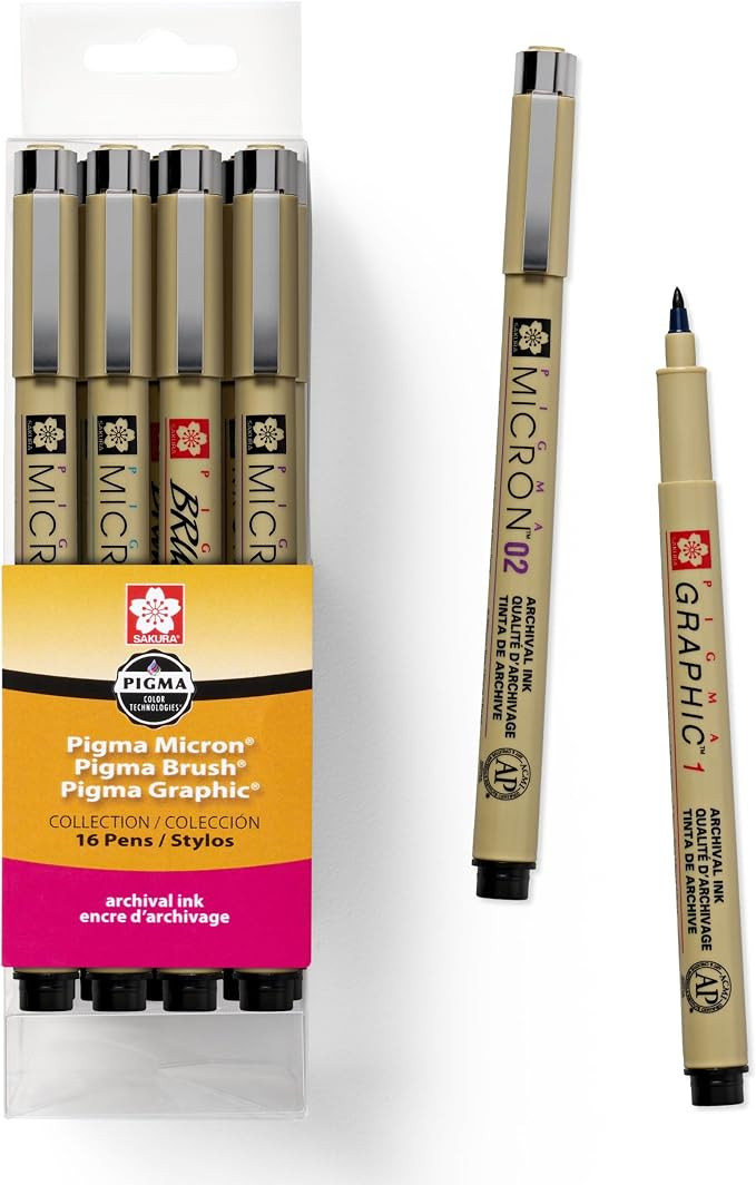 SAKURA Pigma Micron Black Ink Multi-tip Set, 16 Pack | Amazon (US)