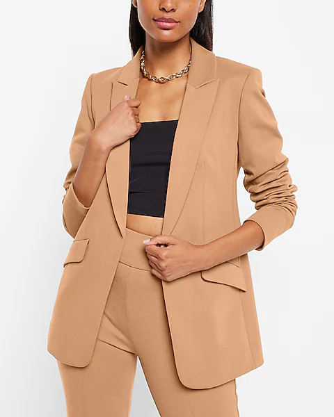 Open Front Peak Lapel Boyfriend Blazer | Express