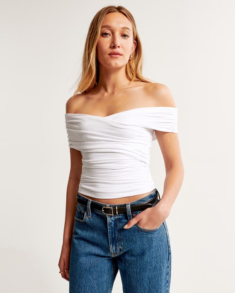 Off-The-Shoulder Ruched Wrap Top | Abercrombie & Fitch (US)