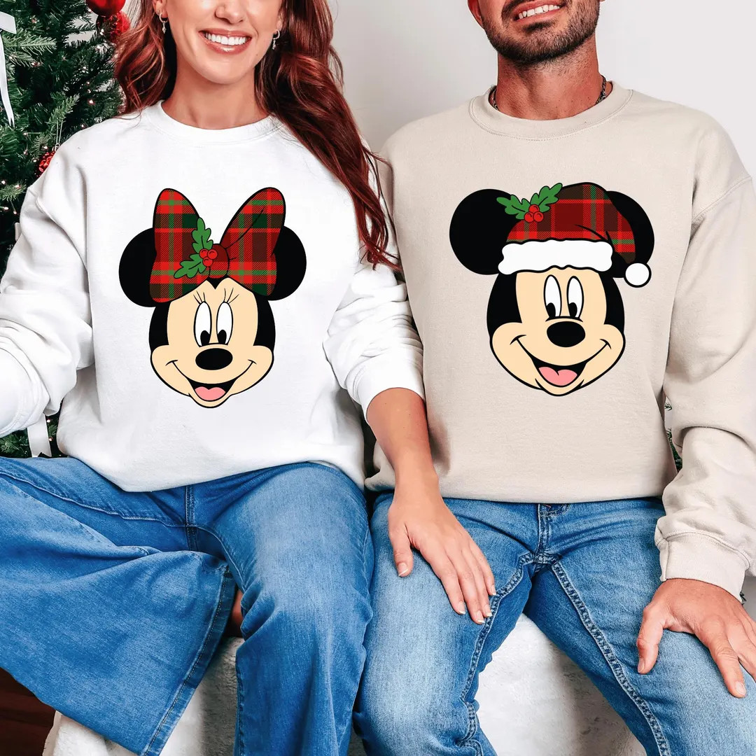 Christmas Plaid Mickey or Minnie Shirt or Sweatshirt, Matching Family Xmas Outfit, Cute Red Green... | Etsy (US)