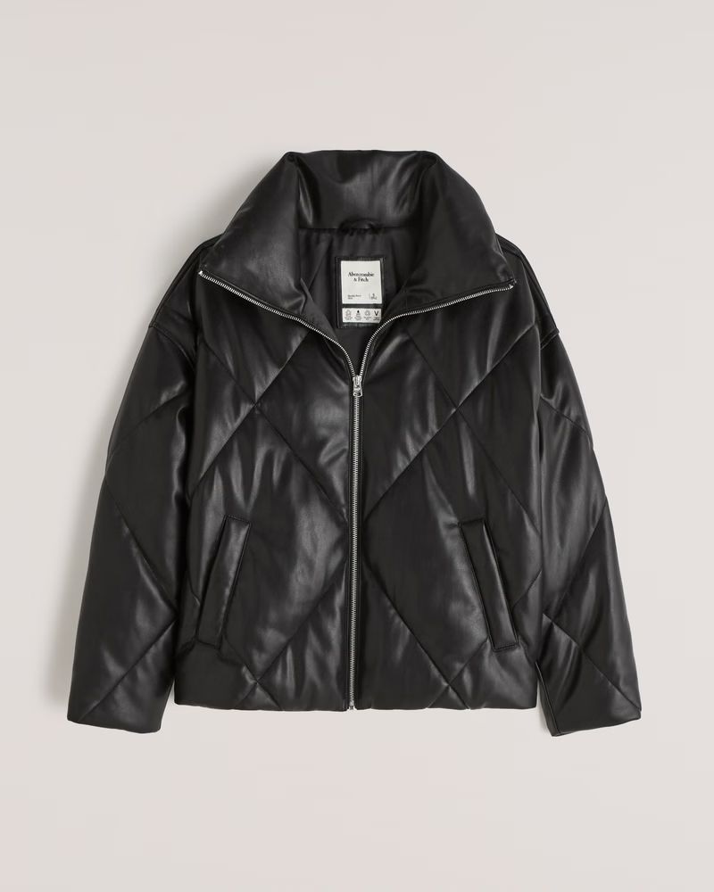 Oversized Vegan Leather Diamond Puffer | Abercrombie & Fitch (US)