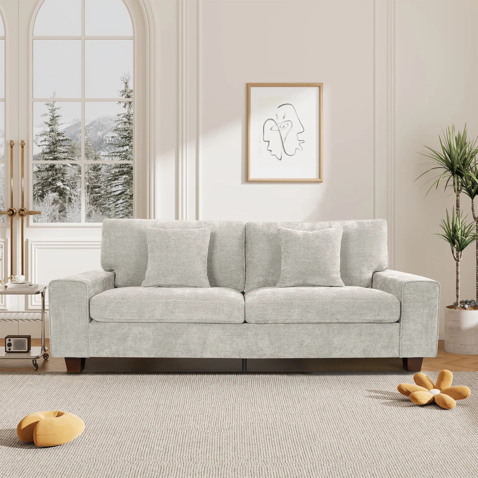 Karlita 89'' Square Arm Sofa 3 Seater Modern Style Upholstered Couch With 2 Toss Pillows Loveseat | Wayfair North America