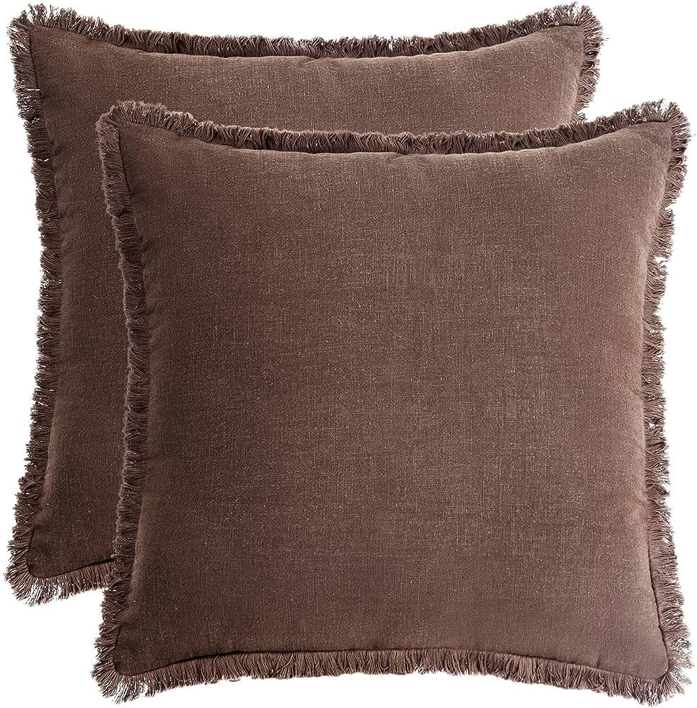 AmHoo Pack of 2 Linen Pillow Covers with Tassels Fringed Decorative Rustic Natural Throw Pillowca... | Amazon (US)