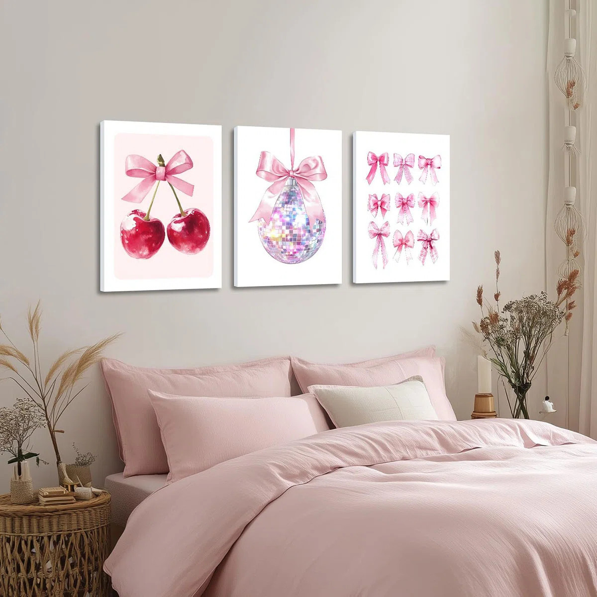 Framed Pink Coquette Bow Trendy Preppy Wall Art Prints Set Of 3, Coquette Room Decor, Preppy Room... | Wayfair North America