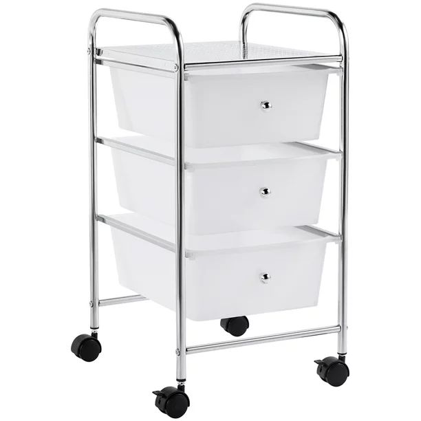 SmileMart 3 Drawer Rolling Storage Cart Organizer with Lockable Wheels, White - Walmart.com | Walmart (US)