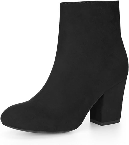 Allegra K Women's Round Toe Chunky Heel Ankle Boots | Amazon (US)