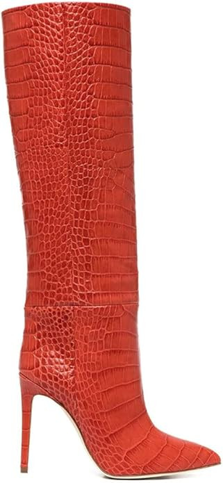 YIYA Knee High Western Boots for Women Pointed Toe Fashion Crocodile Pattern Winter Leather Shoes... | Amazon (US)