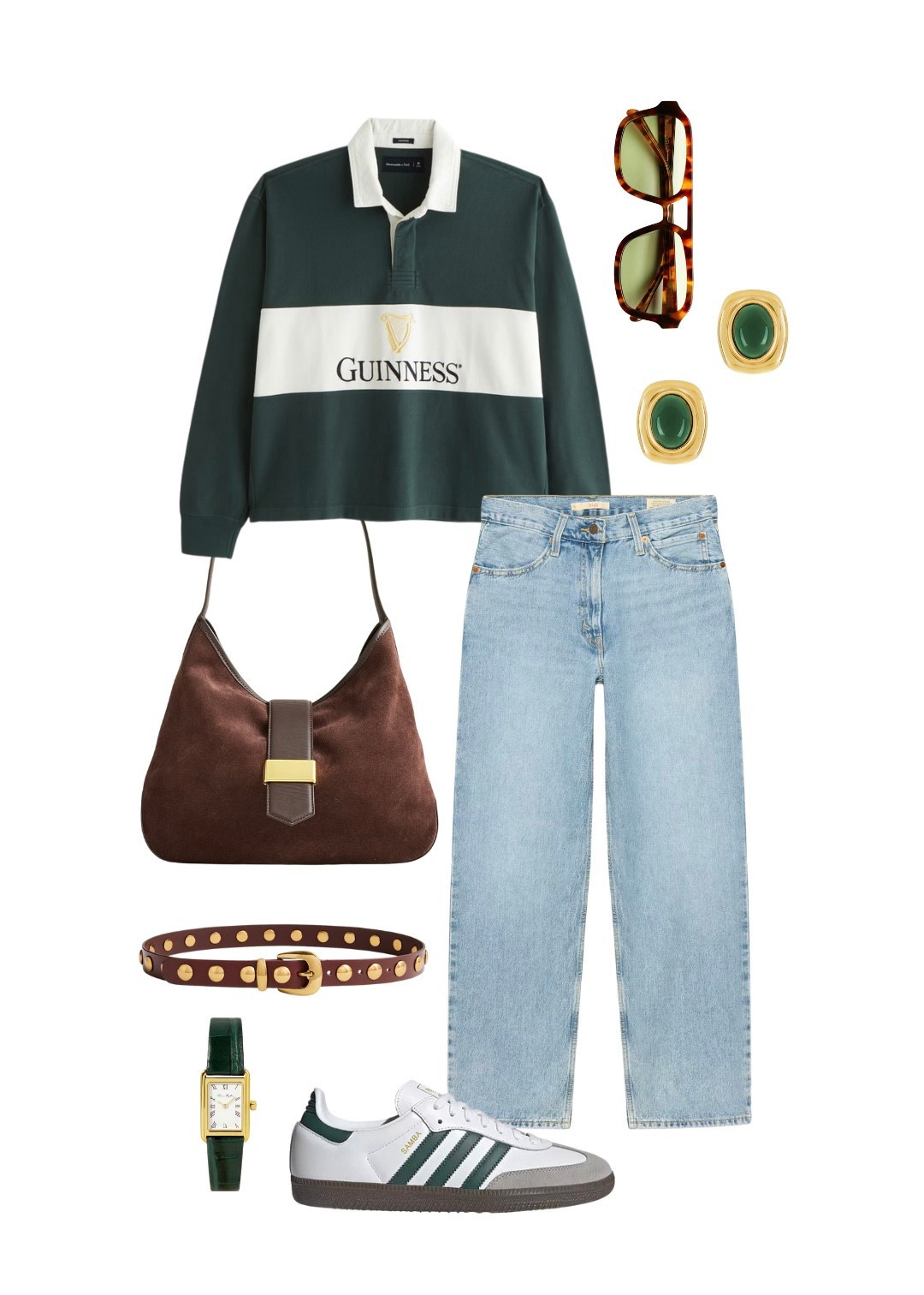 st patrick's day outfit inspo with abercrombie mens rugby tee, light wash jeans, subtle green accessories, adidas sambas, and a suede bag; cold weather outfit ideas for st. patrick's day; guinness top

#stpatricksday #outfitinspo #springoutfit #abercrombie #jcrew

#LTKFindsUnder100 #LTKSeasonal #LTKItBag