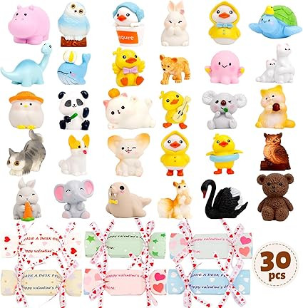 AYGXU Valentines gifts for kids classroom-30pcs Tiny Mini Resin Animals Figurines,valentine excha... | Amazon (US)