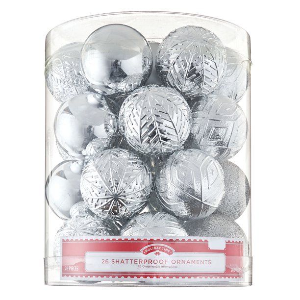 Holiday Time Silver Shatterproof Christmas Ornaments, 26 Count - Walmart.com | Walmart (US)