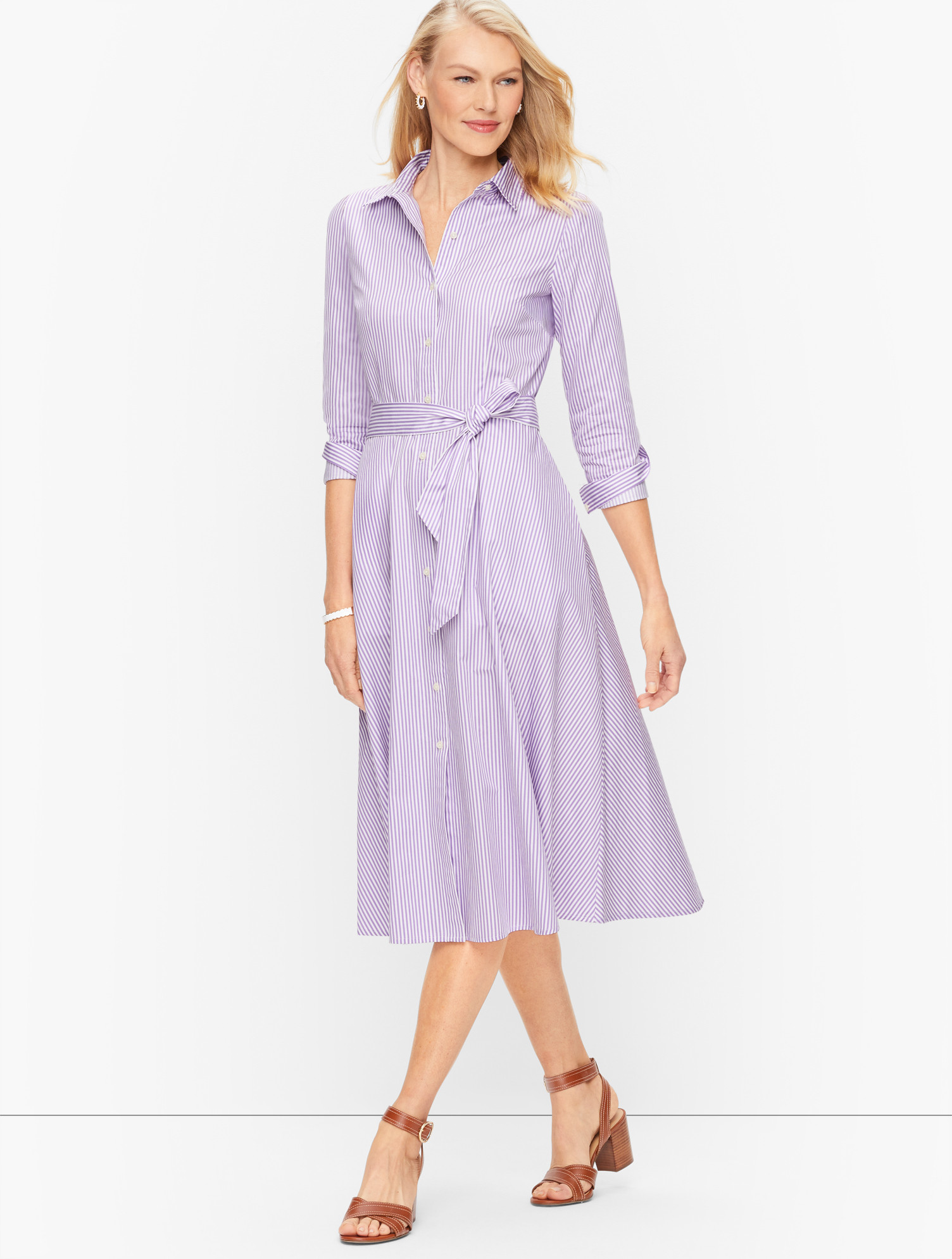 Cotton Stripe Shirtdress - White/Lavender - 16 Talbots | Talbots