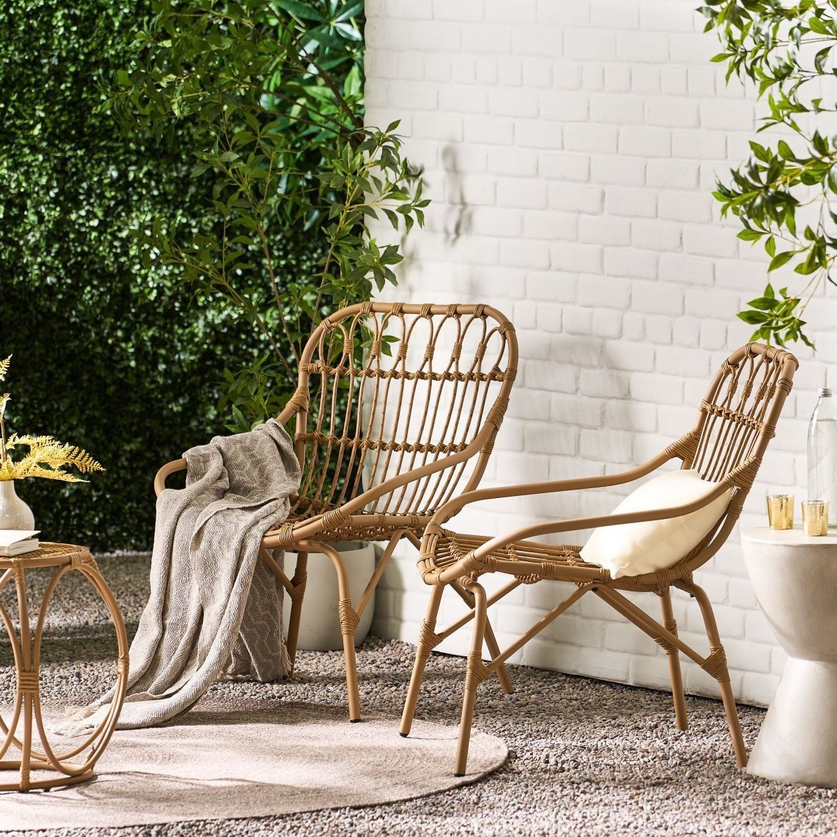 Outdoor Boho Modern Wicker Accent Chairs,Rattan Garden Lounge Chair,Poolside Chairs,Sun Loungers,Fishing Chair. 
Set Of 2-Cuddlewood from Target. Similar items were tagged as well  