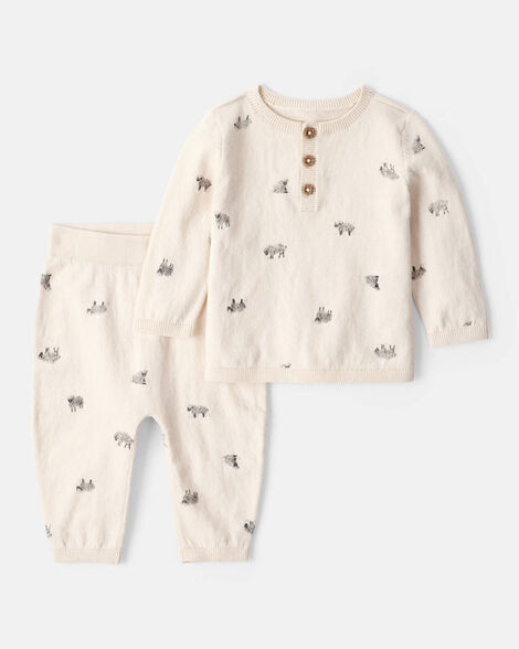 Baby Boy Sheep Print Cotton Long-Sleeve Tee & Pant Set - White | Carter's Inc