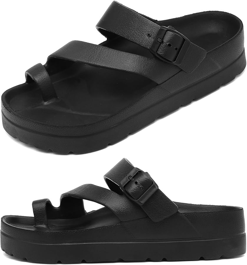Womens Platform Sandals with Arch Support, Adjustable Buckle Beach Sandal Woman Comfort Lightweig... | Amazon (US)