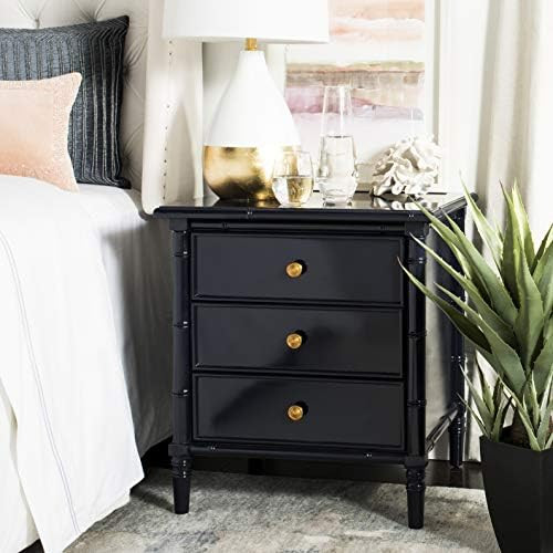 Safavieh Home Collection Mina Modern Coastal 3 Drawer 25" Bamboo Nightstand, Navy | Amazon (US)