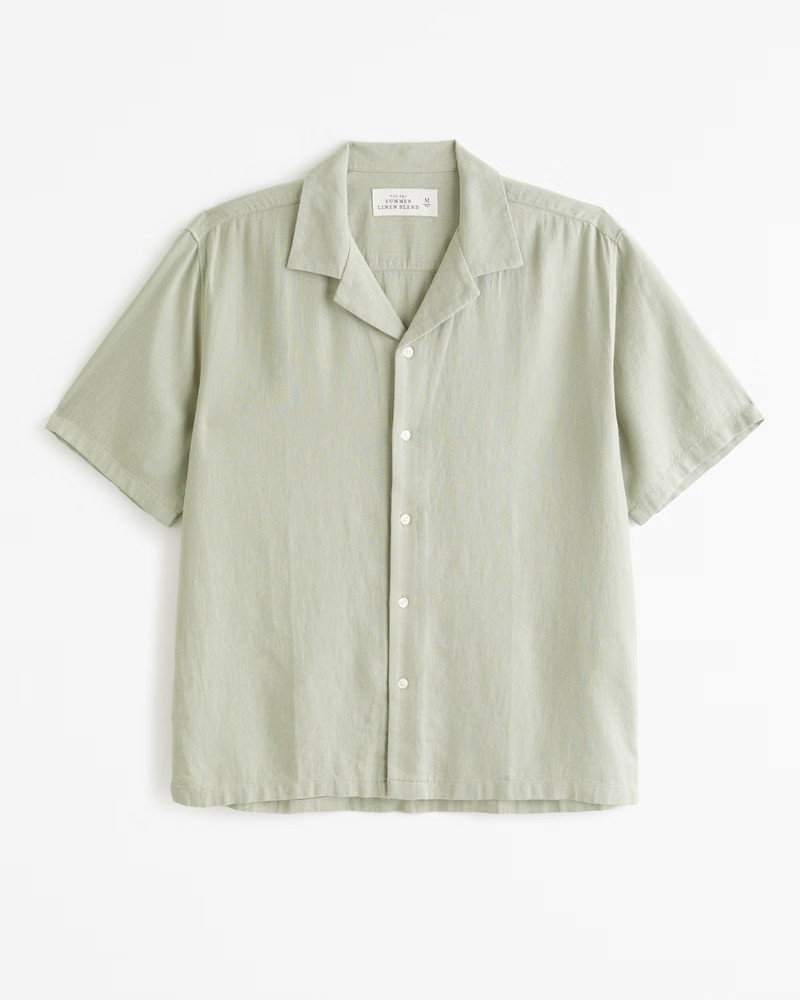 Camp Collar Linen-Blend Shirt | Abercrombie & Fitch (US)