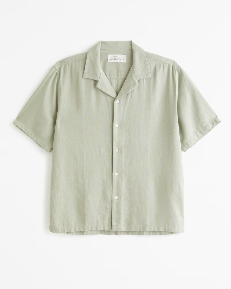 Men's Camp Collar Linen-Blend Textured Shirt | Men's | Abercrombie.com | Abercrombie & Fitch (US)