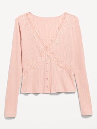 Lace-Trim V-Neck Ribbed Top | Old Navy (US)