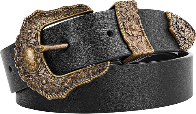 NPET Women Leather Belt, Western Vintage Waist Belt for Jeans Dresses Jeans Pants Fashion with Fl... | Amazon (US)