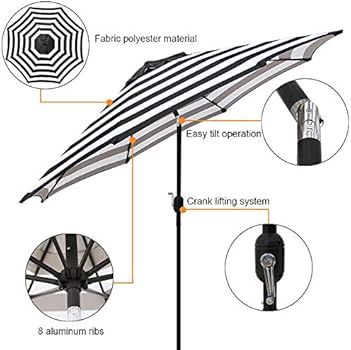 Blissun 9' Outdoor Aluminum Patio Umbrella, Striped Patio Umbrella, Market Striped Umbrella with ... | Amazon (US)