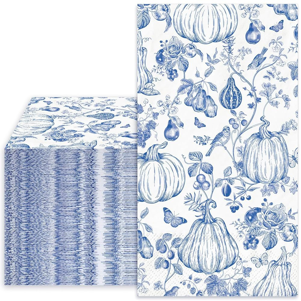 Whaline 40 Pcs Fall Guest Napkins Blue Line Drawing Chinoiserie Pumpkin Disposable Paper Napkin D... | Amazon (US)