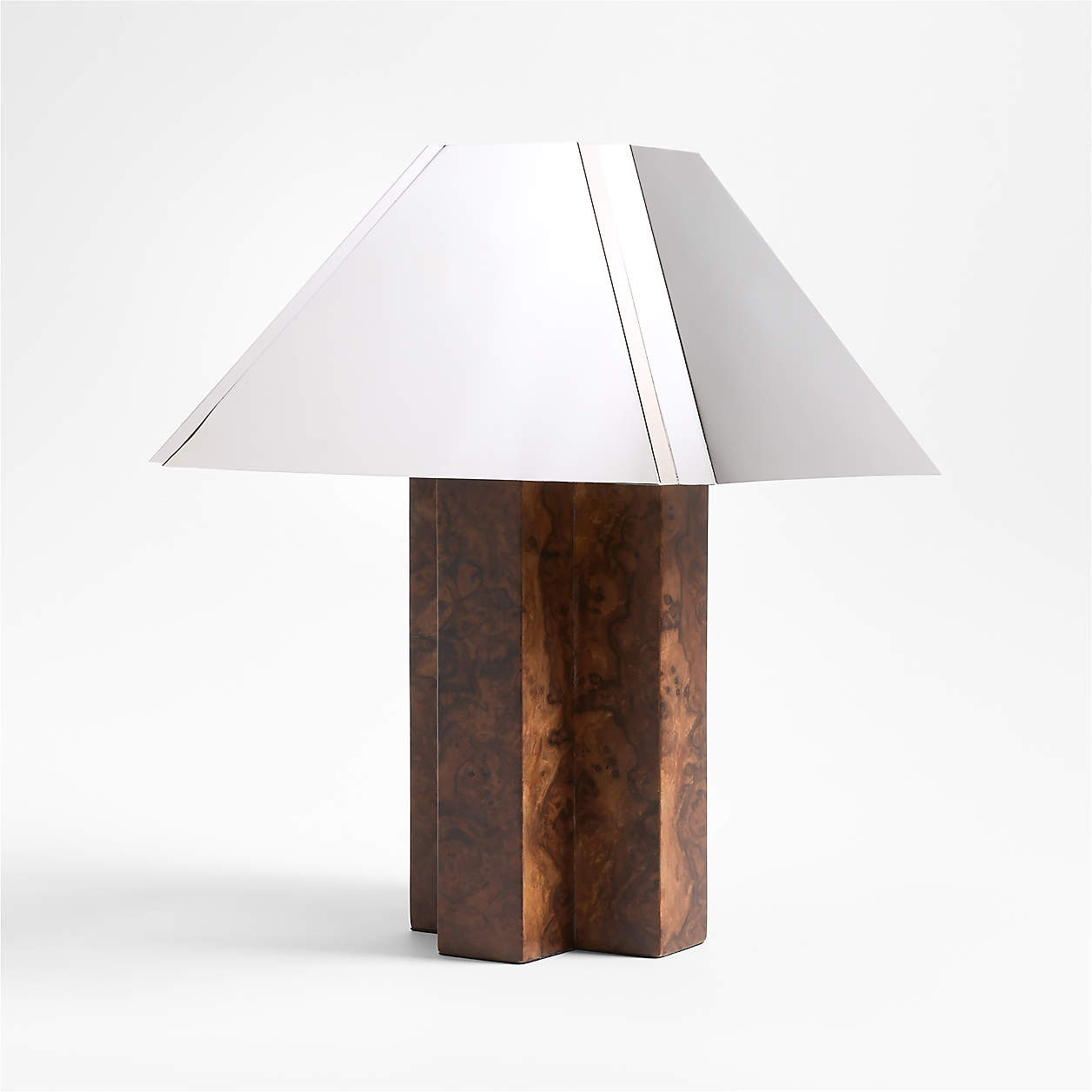Eclat Burl Wood Table Lamp with Metal Shade 21" | Crate & Barrel | Crate & Barrel