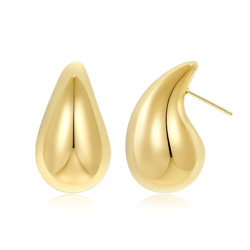 Tiny Gold Hoops Earrings Gold Plated Small Hoop Earrings Dainty Minimalist Geometric Huggie Earrings Boho Beach Simple Jewelry Gift for Her (Teardrop Earring) | Amazon (US)