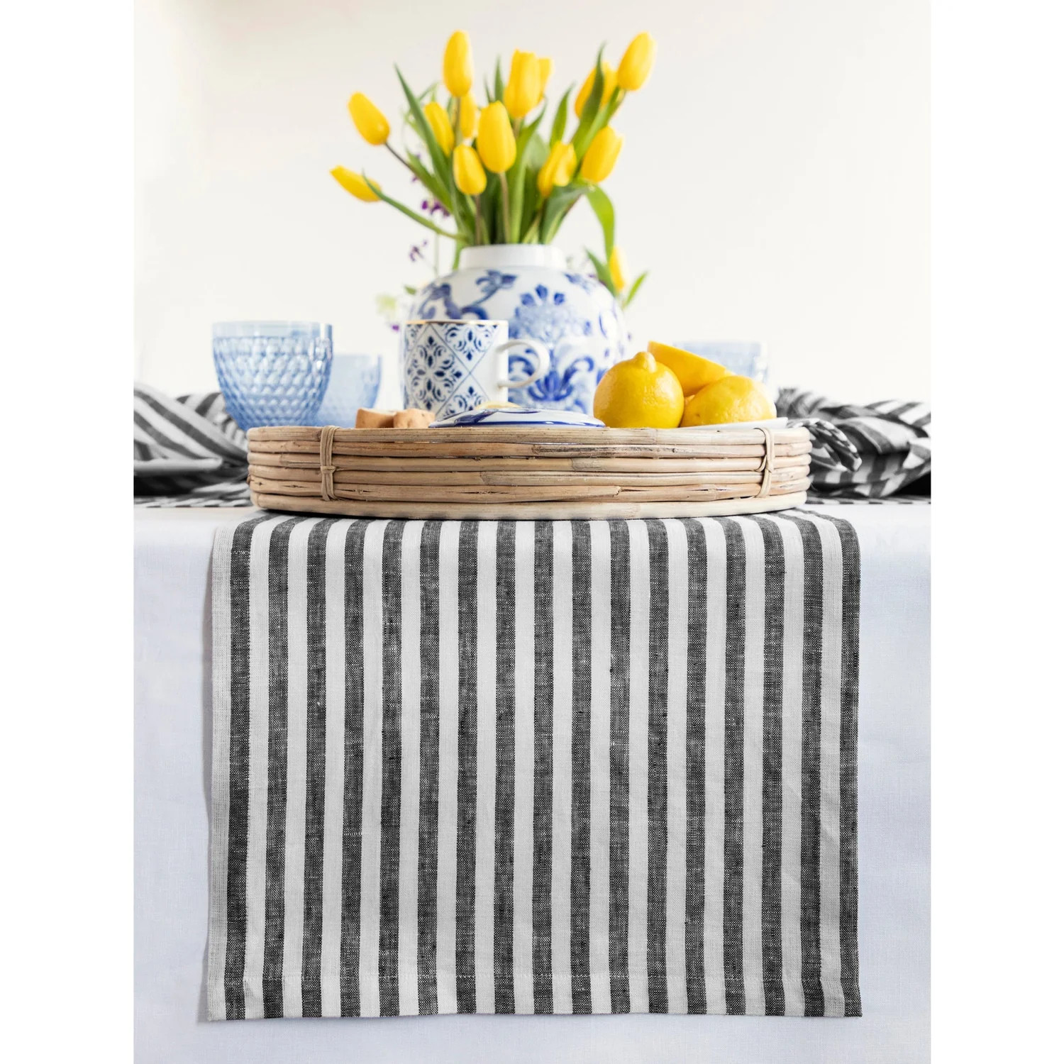 Amalfi Stripe Linen Table Runner | 100% Pure Linen | Solino Home | Solino Home